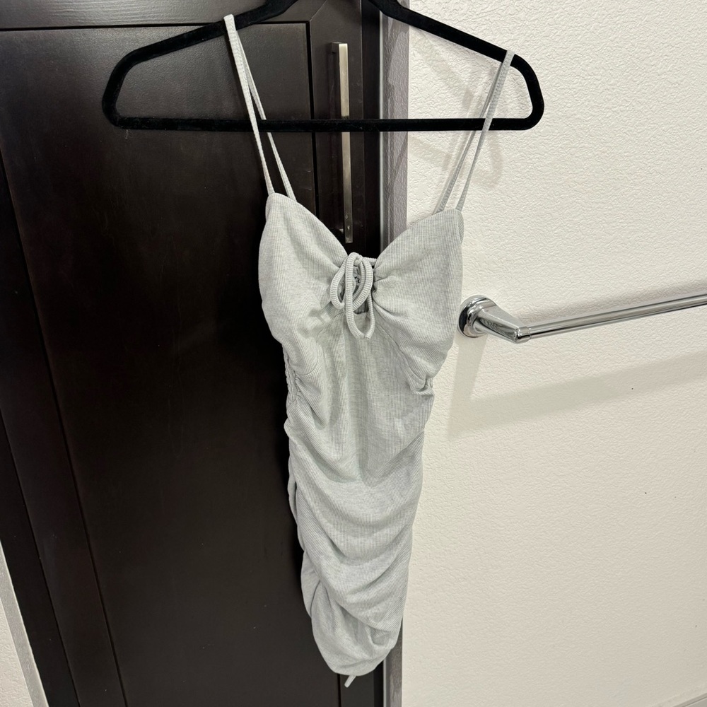 Aster Light Grey Ruched Midi Dress